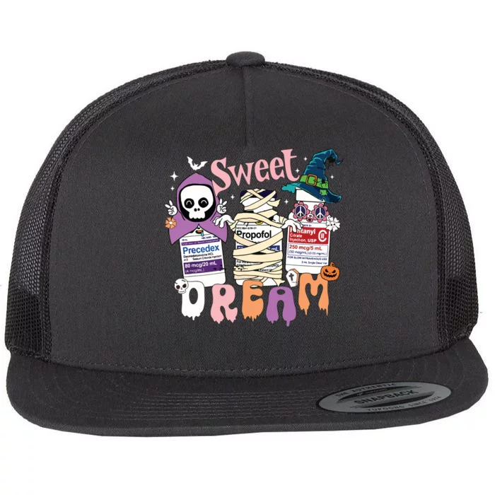 Sweet Dream Team Intensive Scare Unit Icu Rn Nurse Halloween Flat Bill Trucker Hat