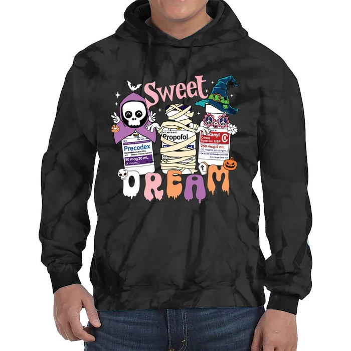 Sweet Dream Team Intensive Scare Unit Icu Rn Nurse Halloween Tie Dye Hoodie