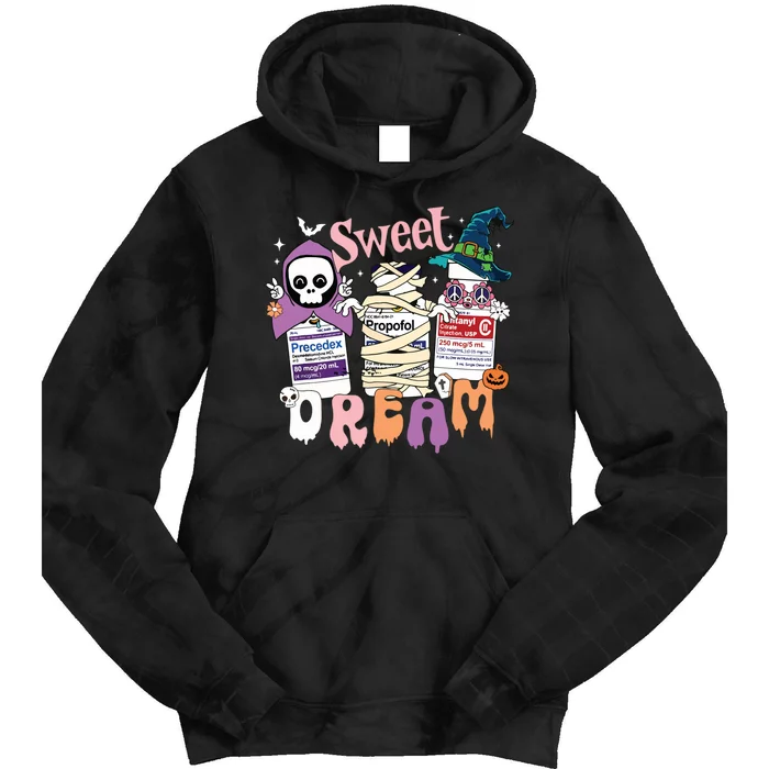 Sweet Dream Team Intensive Scare Unit Icu Rn Nurse Halloween Tie Dye Hoodie