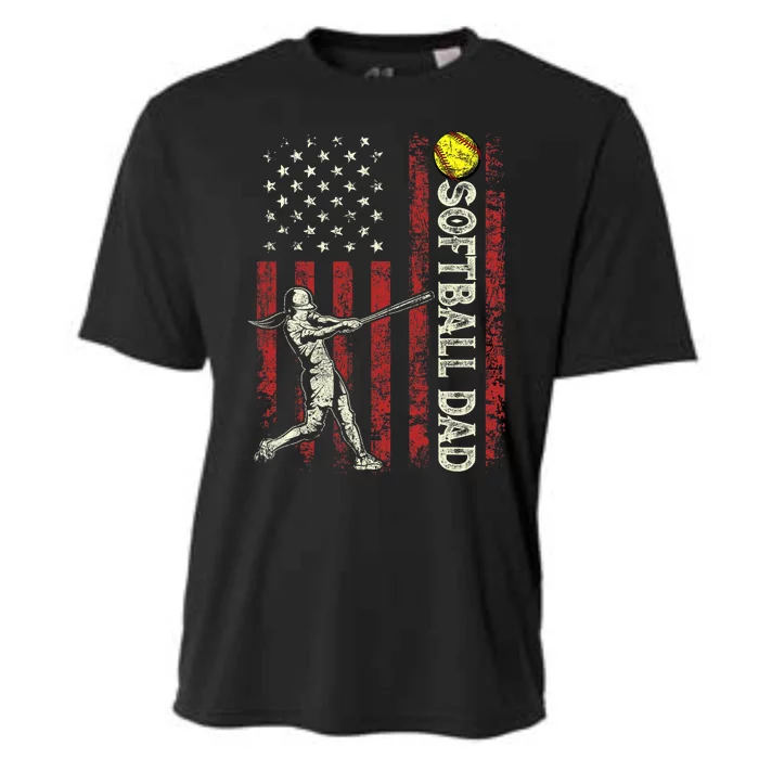 Softball Dad US Flag Gifts For Dad Men Patriotic Fathers Day Cooling Performance Crew T-Shirt