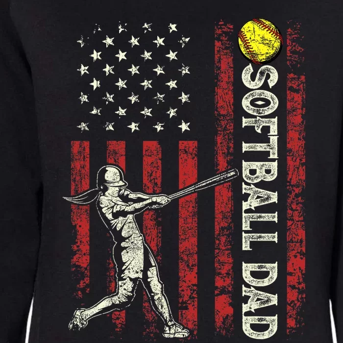 Softball Dad US Flag Gifts For Dad Men Patriotic Fathers Day Womens California Wash Sweatshirt