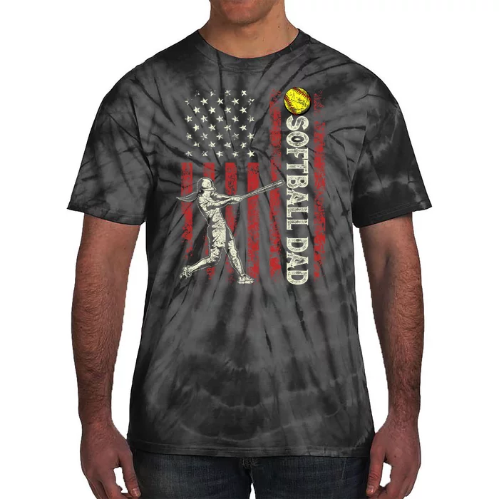 Softball Dad US Flag Gifts For Dad Men Patriotic Fathers Day Tie-Dye T-Shirt