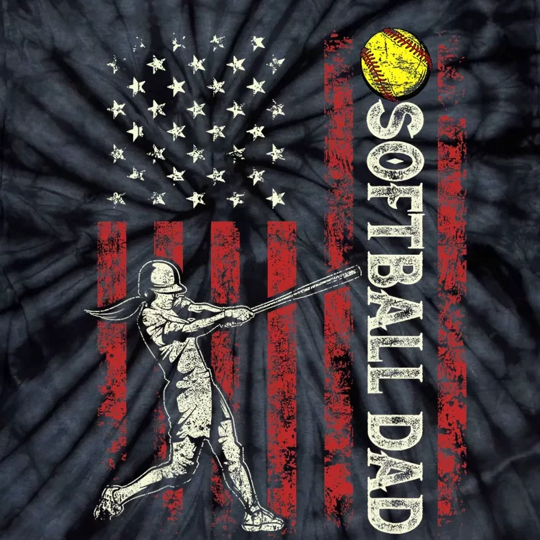 Softball Dad US Flag Gifts For Dad Men Patriotic Fathers Day Tie-Dye T-Shirt