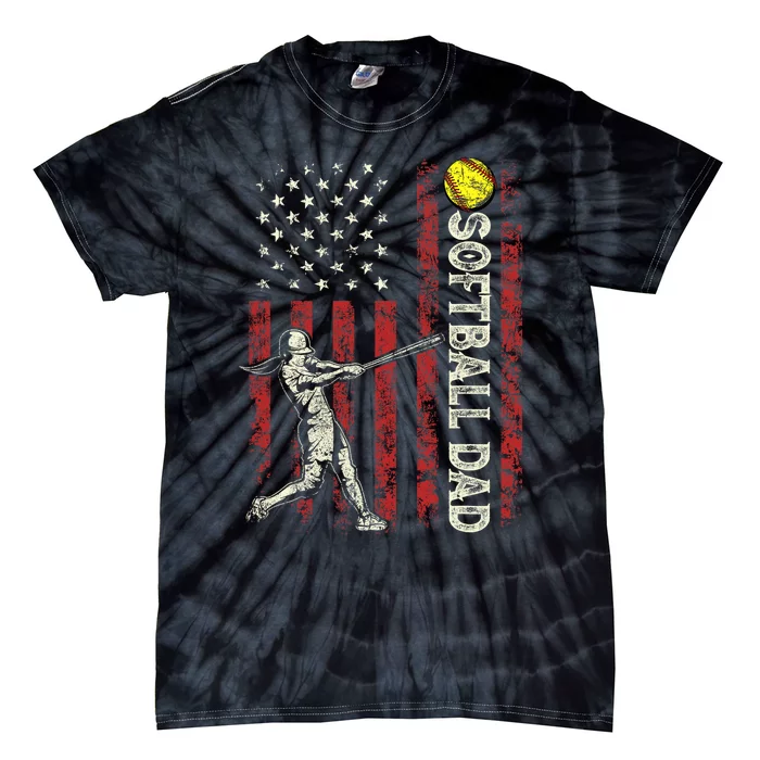 Softball Dad US Flag Gifts For Dad Men Patriotic Fathers Day Tie-Dye T-Shirt