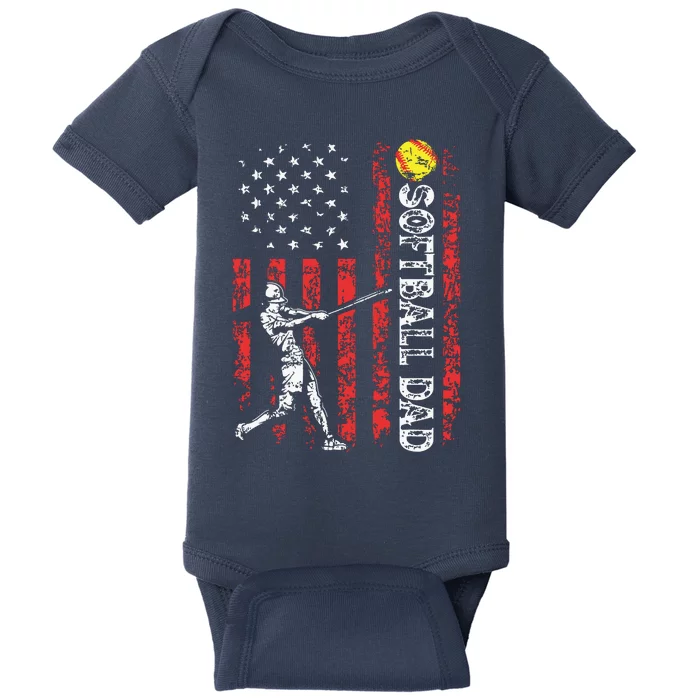 Softball Dad US Flag Gifts For Dad Men Patriotic Fathers Day Baby Bodysuit