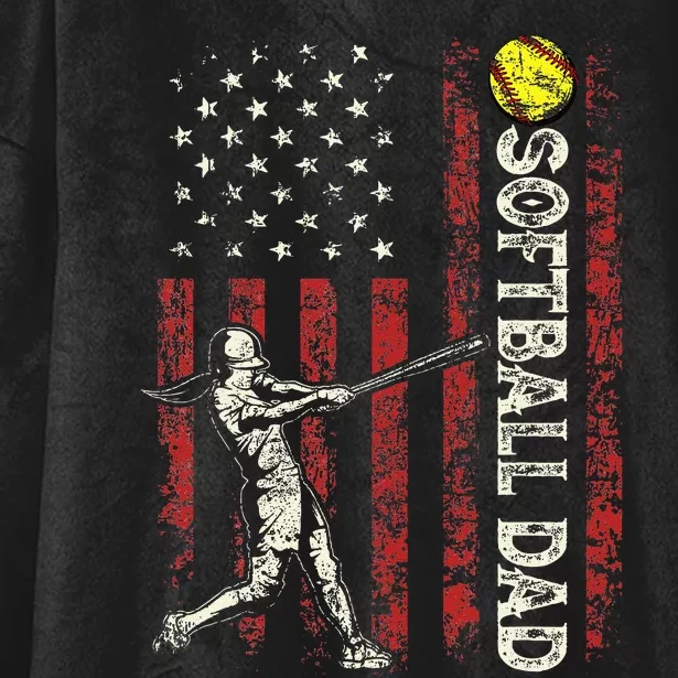 Softball Dad US Flag Gifts For Dad Patriotic Fathers Day Hooded Wearable Blanket