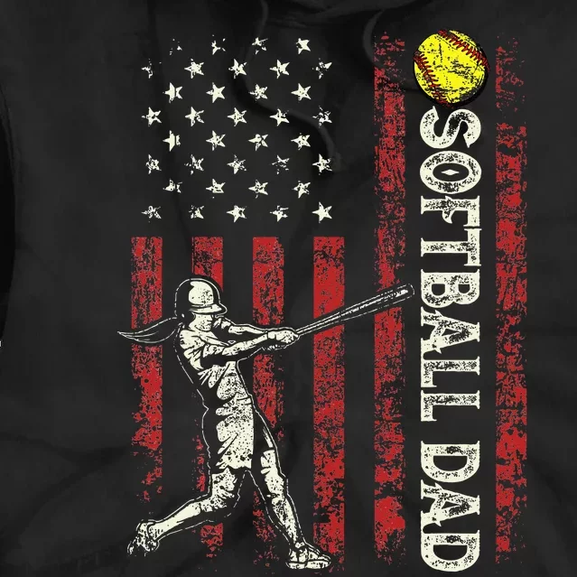 Softball Dad US Flag Gifts For Dad Patriotic Fathers Day Tie Dye Hoodie