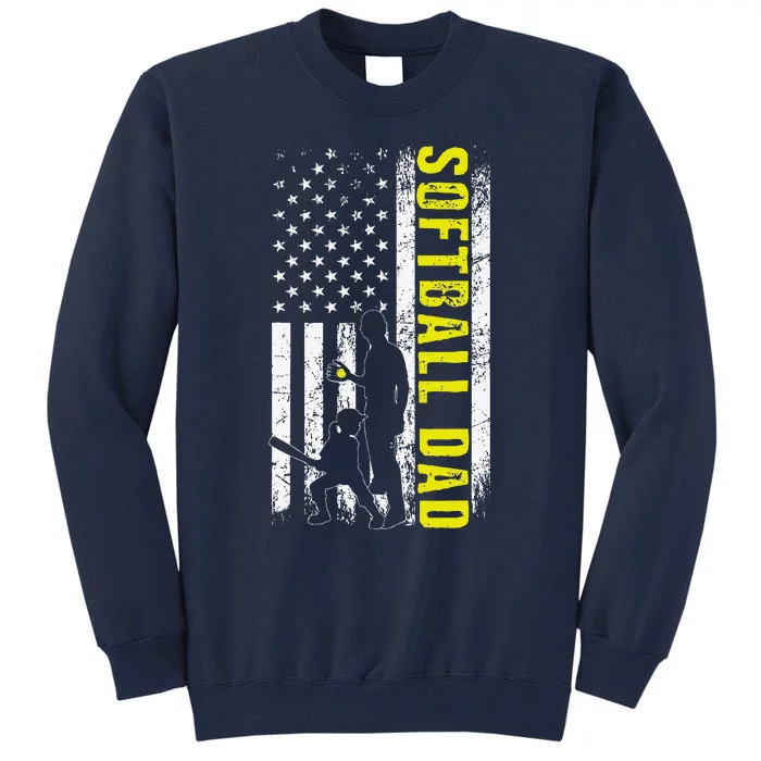 Softball DAD USA Flag Softball Players Dad Fathers Day Tall Sweatshirt