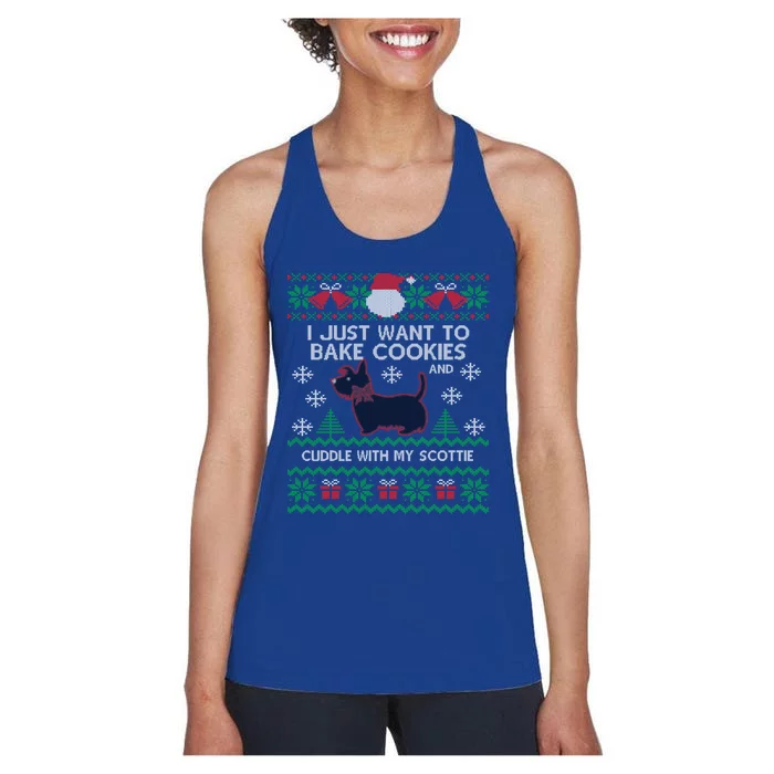 Scottie Dog Ugly Christmas Party Scottish Terrier Novelty Gift Women's Racerback Tank