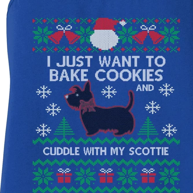 Scottie Dog Ugly Christmas Party Scottish Terrier Novelty Gift Women's Racerback Tank