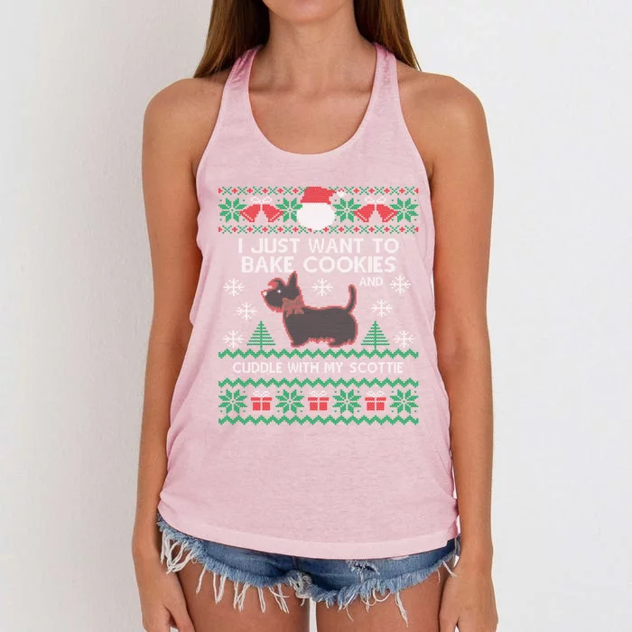 Scottie Dog Ugly Christmas Party Scottish Terrier Novelty Gift Women's Knotted Racerback Tank