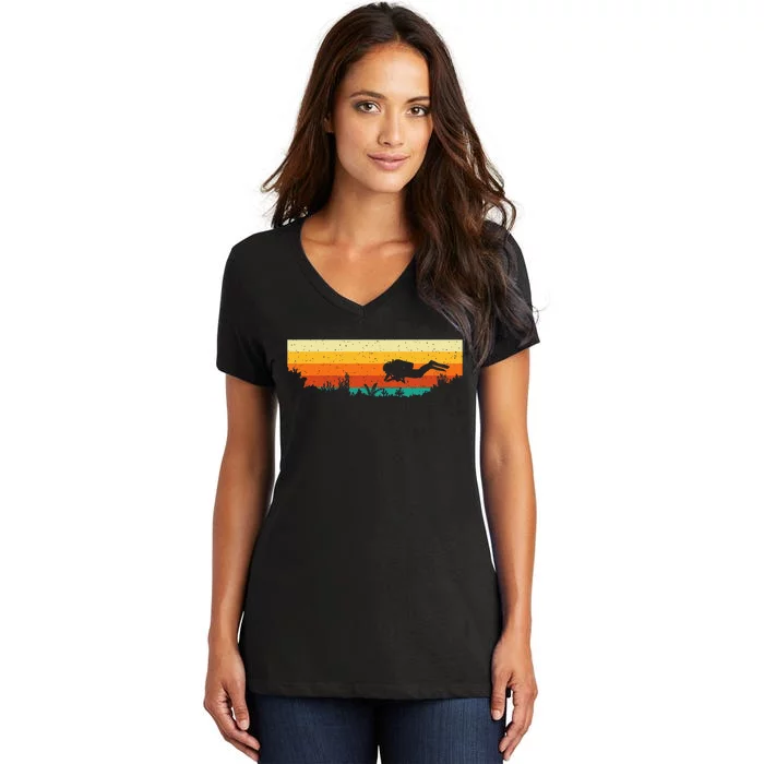 Scuba Diver Underwater Freediving Scuba Diving Women's V-Neck T-Shirt