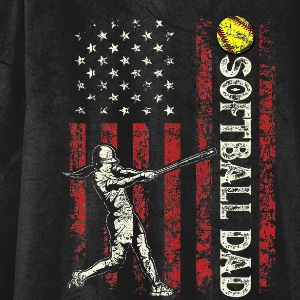 Softball Dad Us Flag Hooded Wearable Blanket