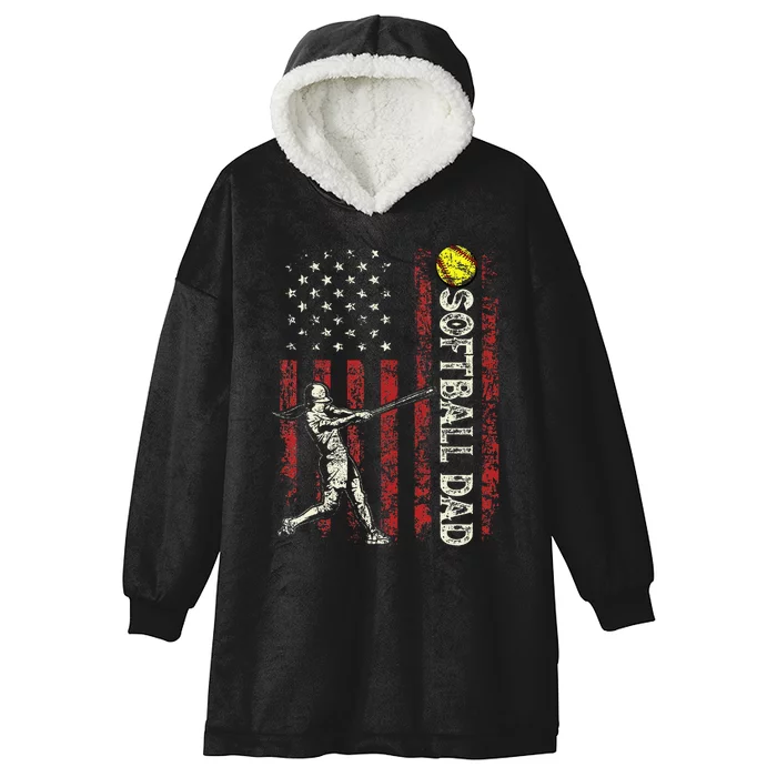 Softball Dad Us Flag Hooded Wearable Blanket