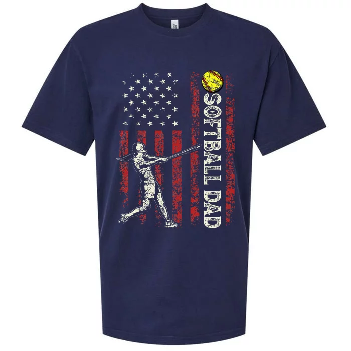 Softball Dad Us Flag Sueded Cloud Jersey T-Shirt