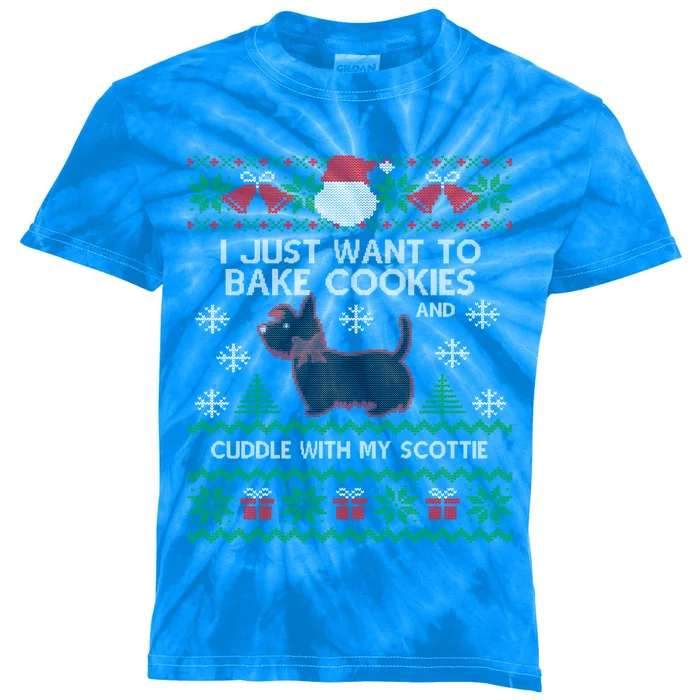 Scottie Dog Ugly Christmas Party Scottish Terrier Novelty Gift Kids Tie-Dye T-Shirt