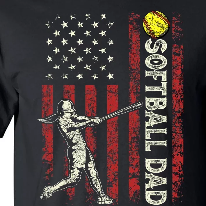 Softball Dad US Flag Gifts For Dad Men Patriotic Fathers Day Tall T-Shirt