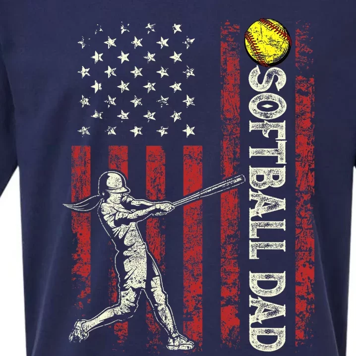 Softball Dad US Flag Gifts For Dad Men Patriotic Fathers Day Sueded Cloud Jersey T-Shirt