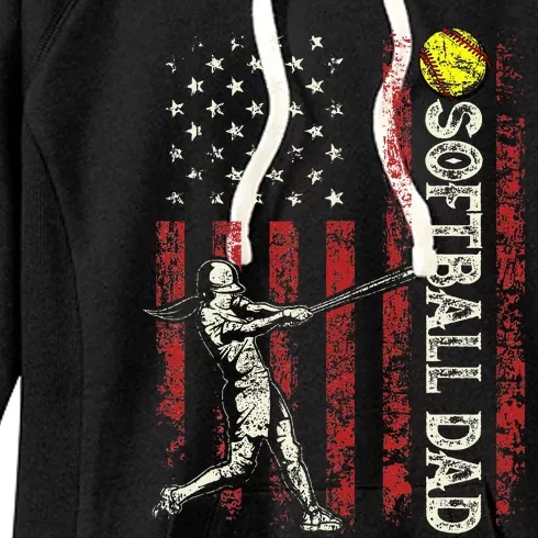 Softball Dad Us Flag Patriotic Fathers Day Women's Fleece Hoodie