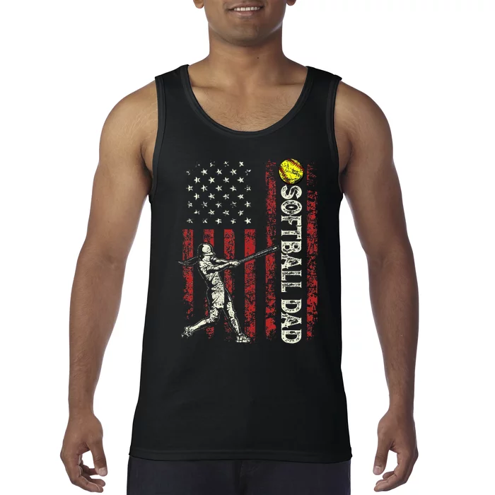 Softball Dad Us Flag Patriotic Fathers Day Tank Top