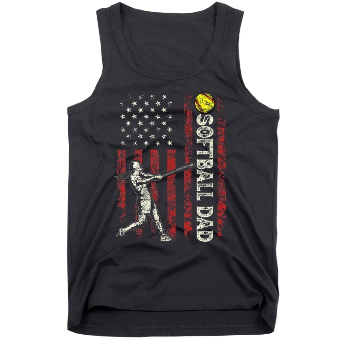 Softball Dad Us Flag Patriotic Fathers Day Tank Top