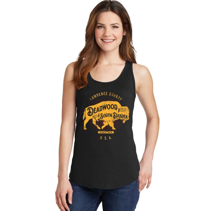 South Dakota Usa Distressed Bison Design Souvenir Ladies Essential Tank