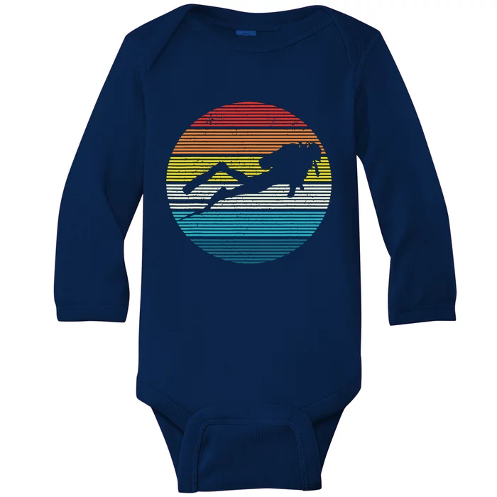 Scuba Diving Vintage Retro Ocean Scuba Diver Gift Baby Long Sleeve Bodysuit