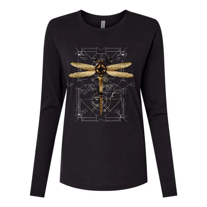 Steampunk Dragonfly Vintage Gears Goth Womens Cotton Relaxed Long Sleeve T-Shirt