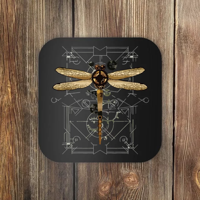 Steampunk Dragonfly Vintage Gears Goth Coaster