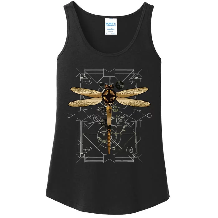 Steampunk Dragonfly Vintage Gears Goth Ladies Essential Tank