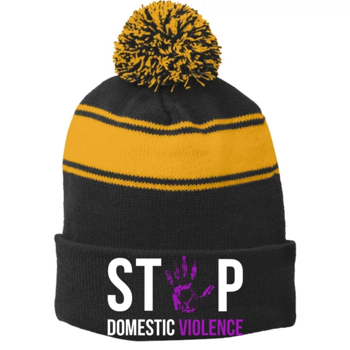 Stop Domestic Violence Awareness Survivor Gift Design Stripe Pom Pom Beanie