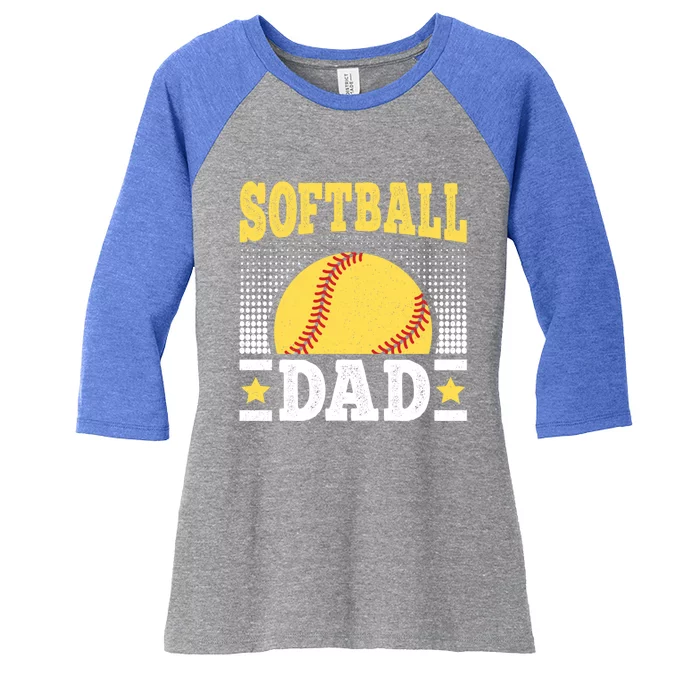 Softball Dad Vintage Softball Player Gift Women's Tri-Blend 3/4-Sleeve Raglan Shirt