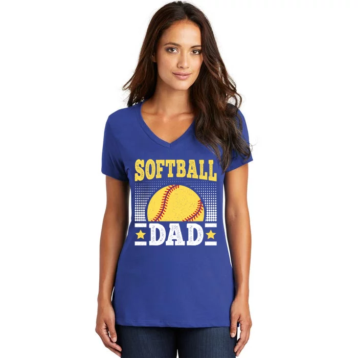 Softball Dad Vintage Softball Player Gift Women's V-Neck T-Shirt