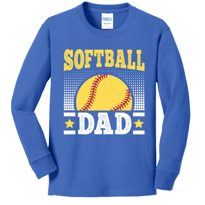 Softball Dad Vintage Softball Player Gift Kids Long Sleeve Shirt