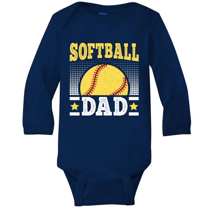 Softball Dad Vintage Softball Player Gift Baby Long Sleeve Bodysuit