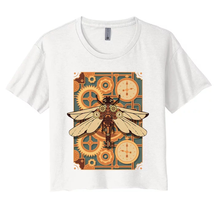 Steampunk Dragonfly Victorian Art Mechanical Steam Punk Women's Crop Top Tee