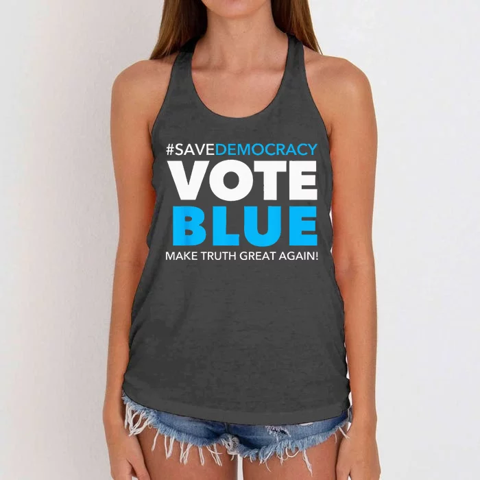 Save Democracy Vote Blue Make Truth Great Again Women's Knotted Racerback Tank