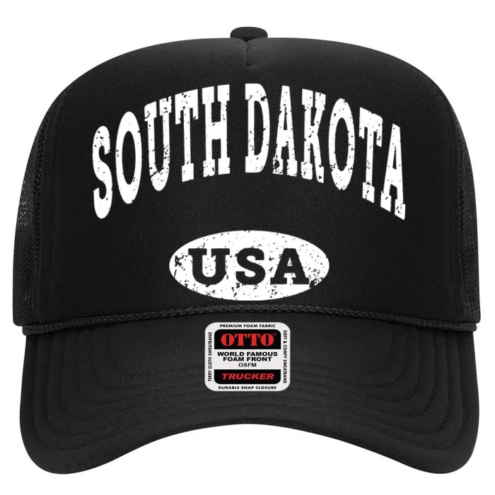 South Dakota Vintage Distressed Usa High Crown Mesh Trucker Hat