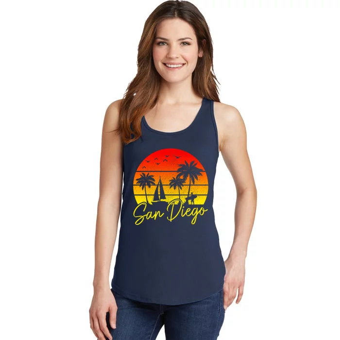 San Diego Vintage Sunset California Sailing Surfer San Diego Ladies Essential Tank