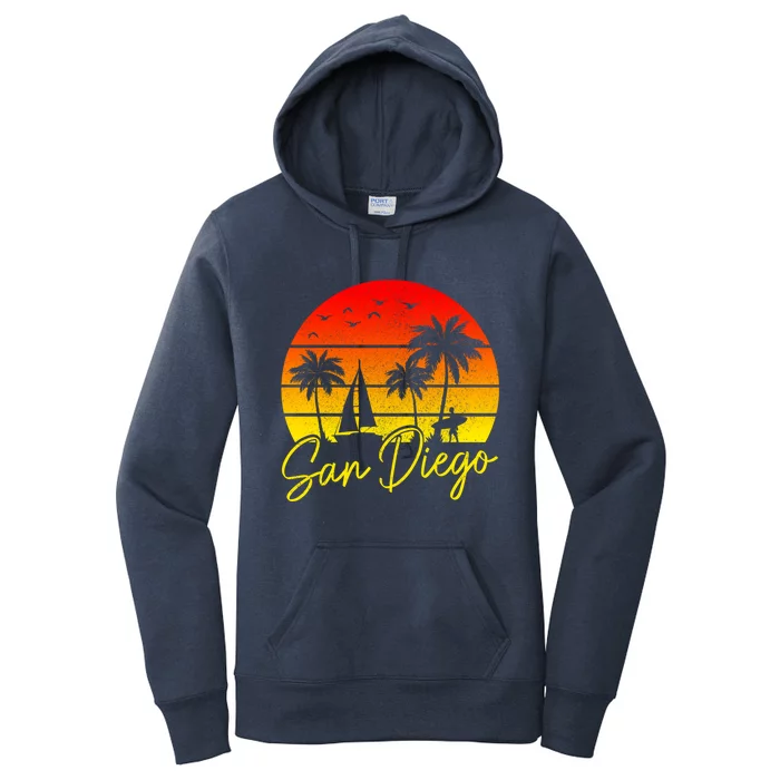 San Diego Vintage Sunset California Sailing Surfer San Diego Women's Pullover Hoodie