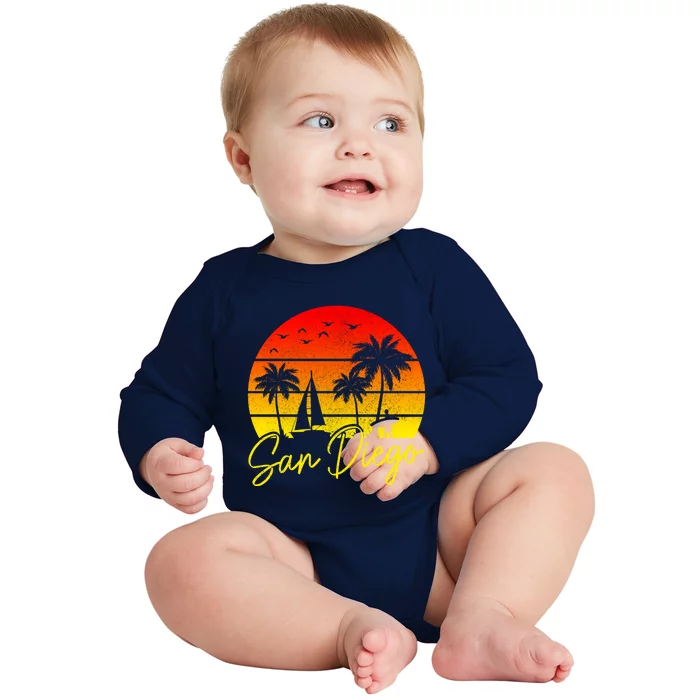 San Diego Vintage Sunset California Sailing Surfer San Diego Baby Long Sleeve Bodysuit