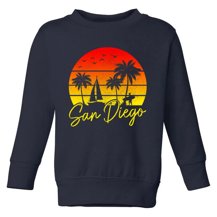 San Diego Vintage Sunset California Sailing Surfer San Diego Toddler Sweatshirt