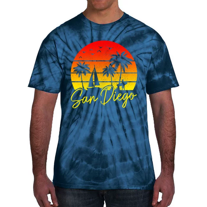 San Diego Vintage Sunset California Sailing Surfer San Diego Tie-Dye T-Shirt