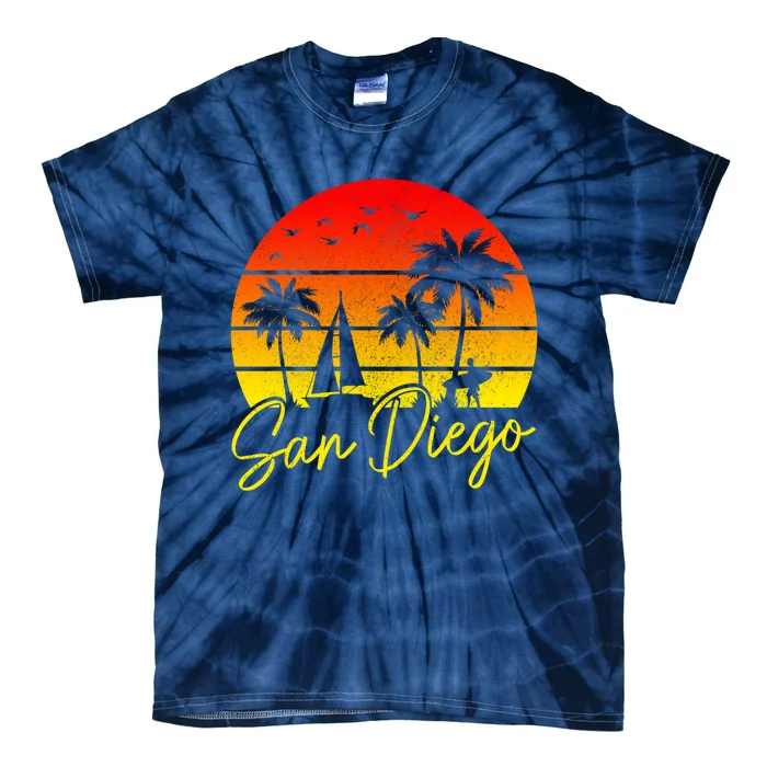 San Diego Vintage Sunset California Sailing Surfer San Diego Tie-Dye T-Shirt