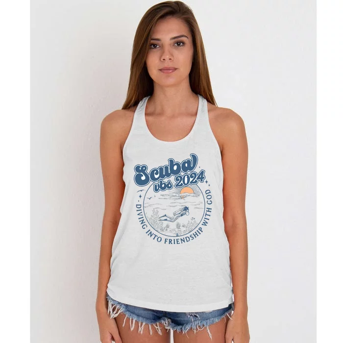 Scuba Diving Vbs 2024 Diving Into Friendship With God Women's Knotted Racerback Tank