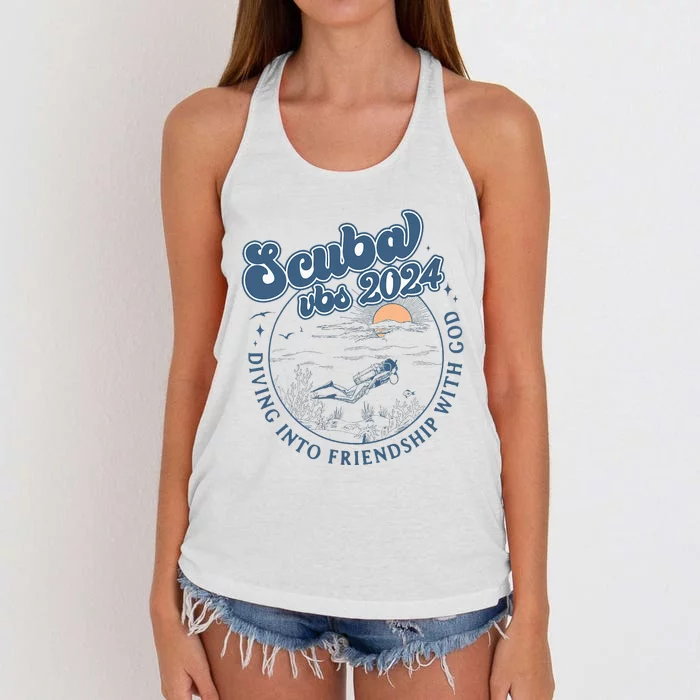 Scuba Diving Vbs 2024 Diving Into Friendship With God Women's Knotted Racerback Tank