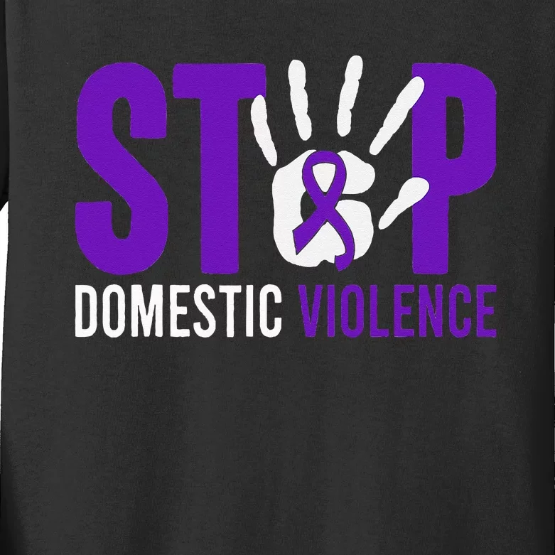 Stop Domestic Violence Awareness Domestic Violence Survivor Kids Long Sleeve Shirt