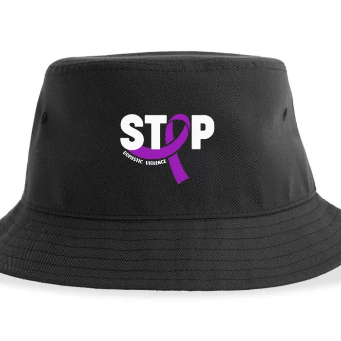 Stop Domestic Violence Awareness Purple Ribbon Sustainable Bucket Hat