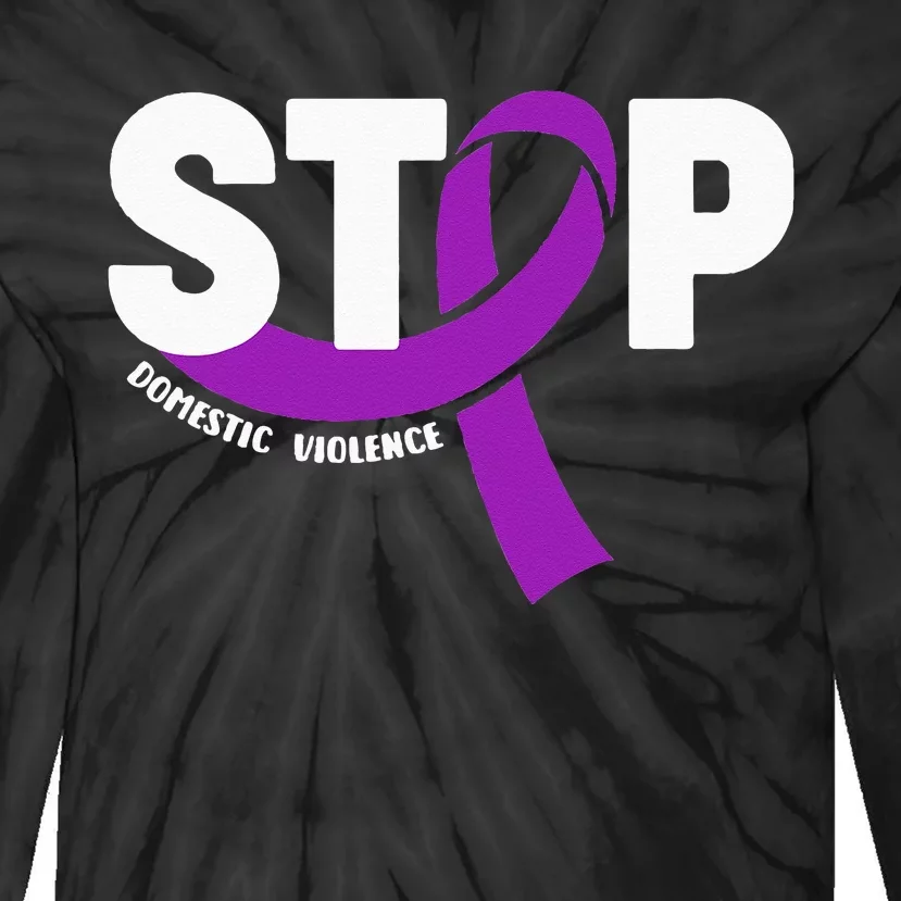 Stop Domestic Violence Awareness Purple Ribbon Tie-Dye Long Sleeve Shirt