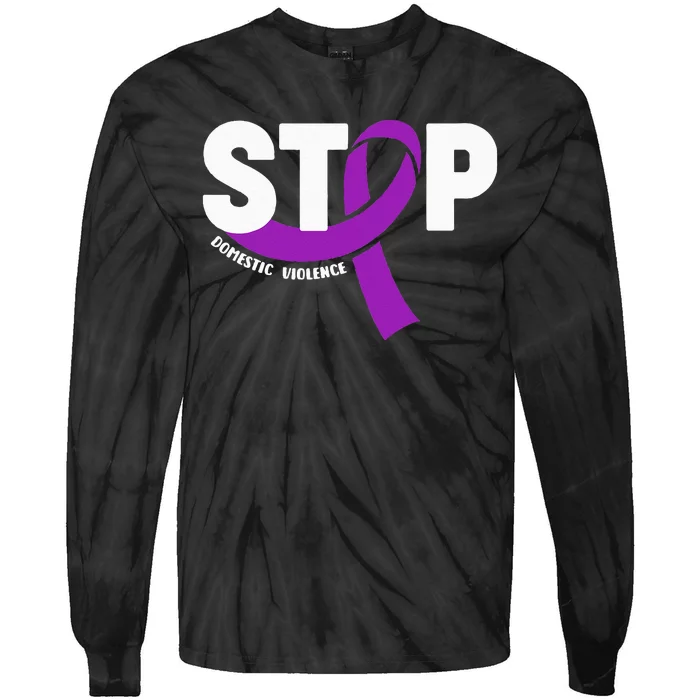 Stop Domestic Violence Awareness Purple Ribbon Tie-Dye Long Sleeve Shirt